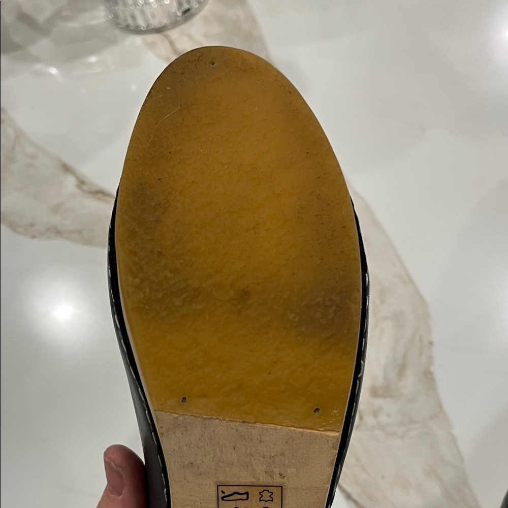 Free People Black Leather Clog Mules with Natural Wood Heel - Picture 9 of 9